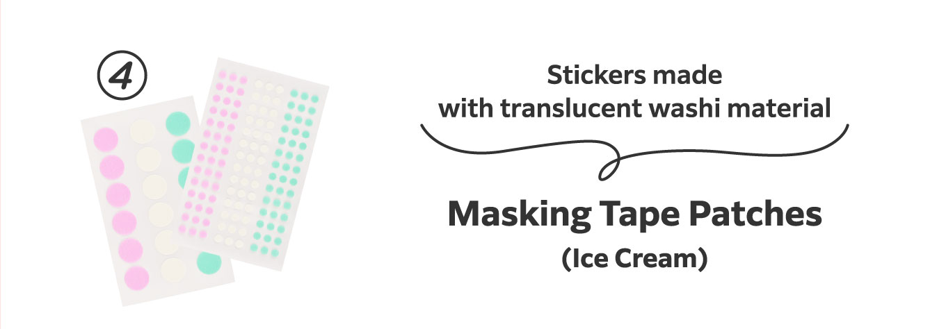 Stickers made with translucent washi material
                          4. Masking Tape Patches (Ice Cream)