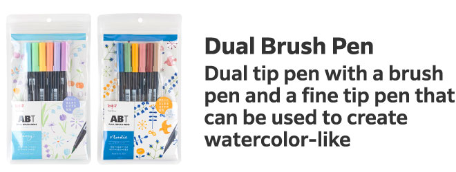 Dual Brush Pen
                        Dual tip pen with a brush pen and a fine tip pen that can be used to create watercolor-like expressions