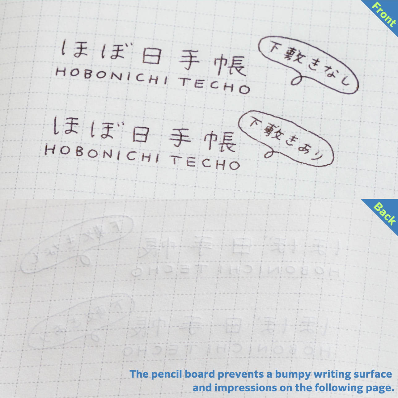 The pencil board prevents a bumpy writing surface and impressions on the following page.