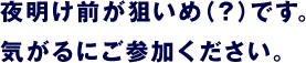 夜明け前が狙いめ(?)です。 気がるにご参加ください。