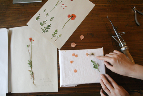 布から生まれる植物の飾り