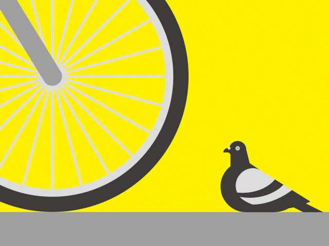 「逃げようとしないハトに負けてブレーキをかけたシーン」