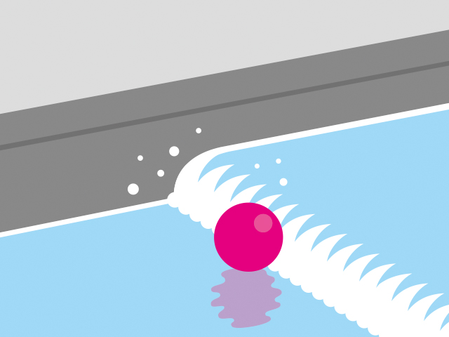 「川の段差でボールが回りつづけているシーン」