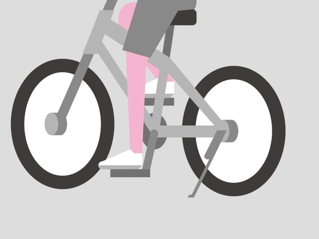 「スタンドがおりたままの自転車とすれちがうシーン」