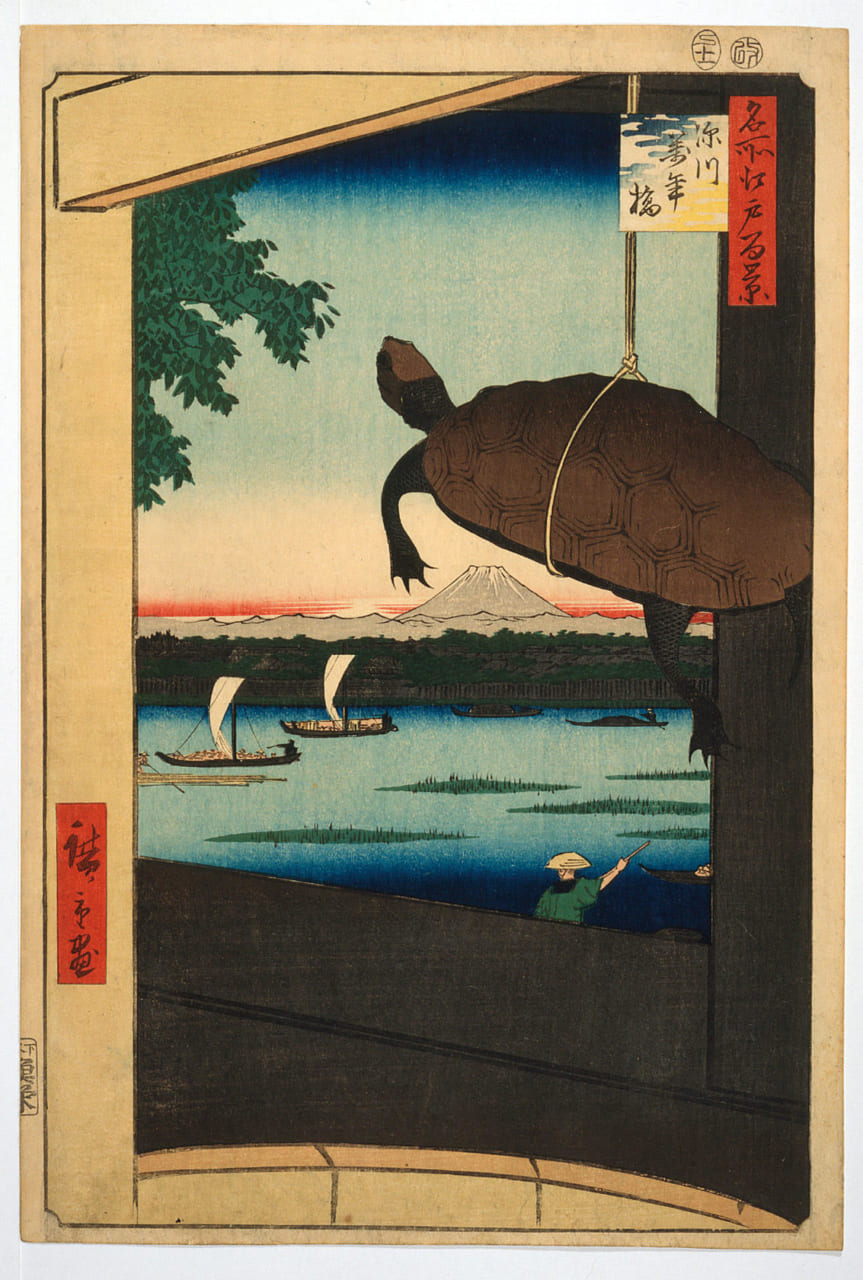 歌川広重「名所江戸百景　深川万年橋」 大判錦絵 安政4年（1857）11月 東京都江戸東京博物館蔵 展示期間：2019 年 12 月 17 日～ 2020年1 月 19 日（東京会場）