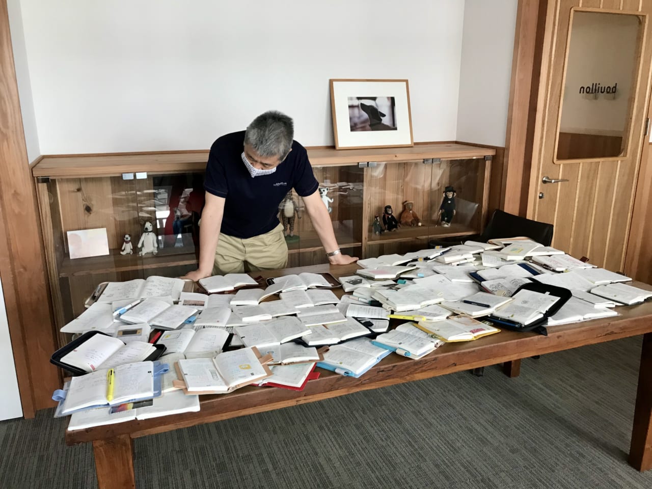 ▲ほぼ日のスタッフが書いたほぼ日手帳を見る糸井重里。