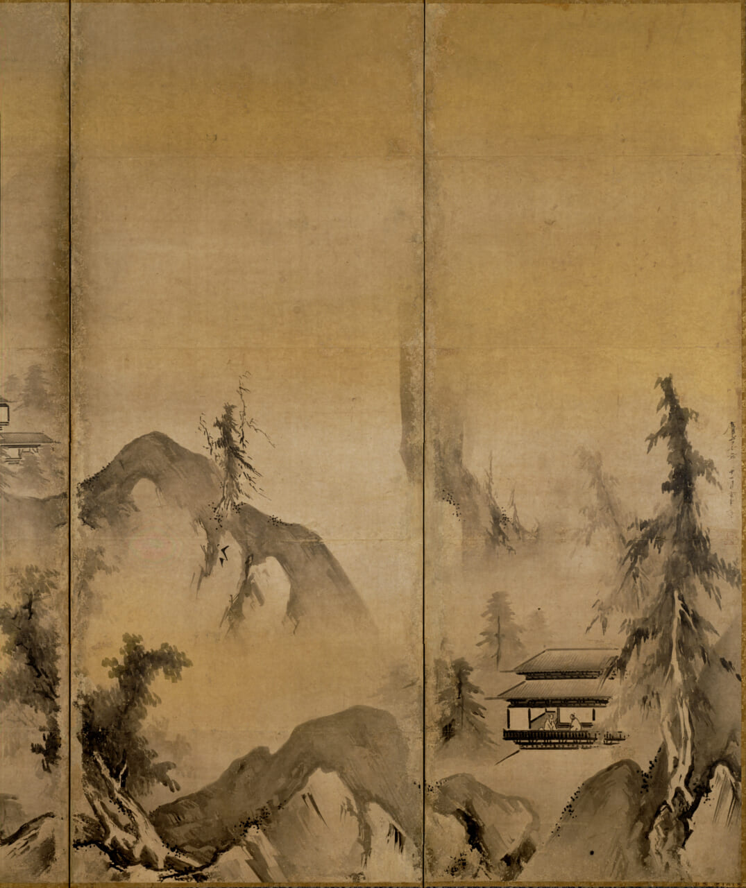 海北友松筆《山水図屏風》　出典：ColBase（https://colbase.nich.go.jp/）