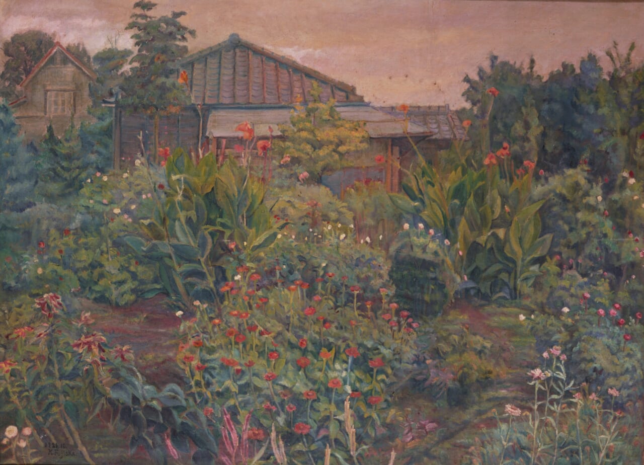藤岡鉄太郎《百日草の庭》1926