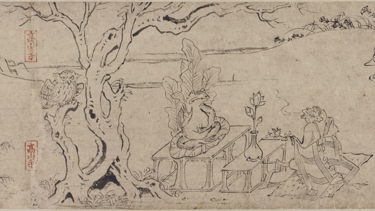 鳥獣戯画　甲巻（部分）　平安時代・12世紀　京都・高山寺蔵
