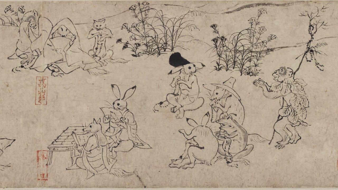 鳥獣戯画　甲巻（部分）　平安時代・12世紀　京都・高山寺蔵
