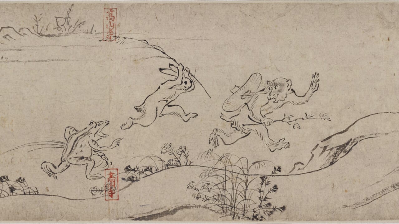 鳥獣戯画　甲巻（部分）　平安時代・12世紀　京都・高山寺蔵