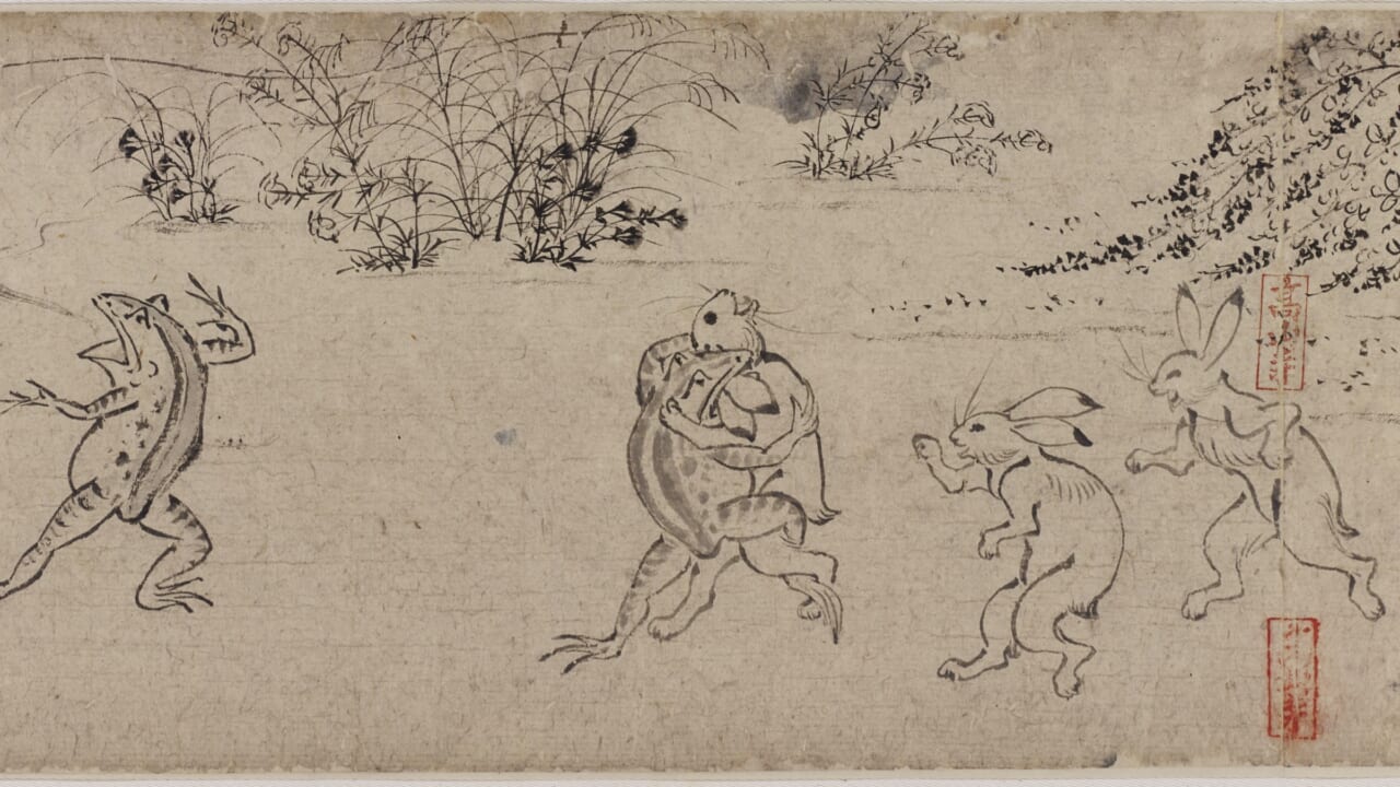 鳥獣戯画　甲巻（部分）　平安時代・12世紀　京都・高山寺蔵