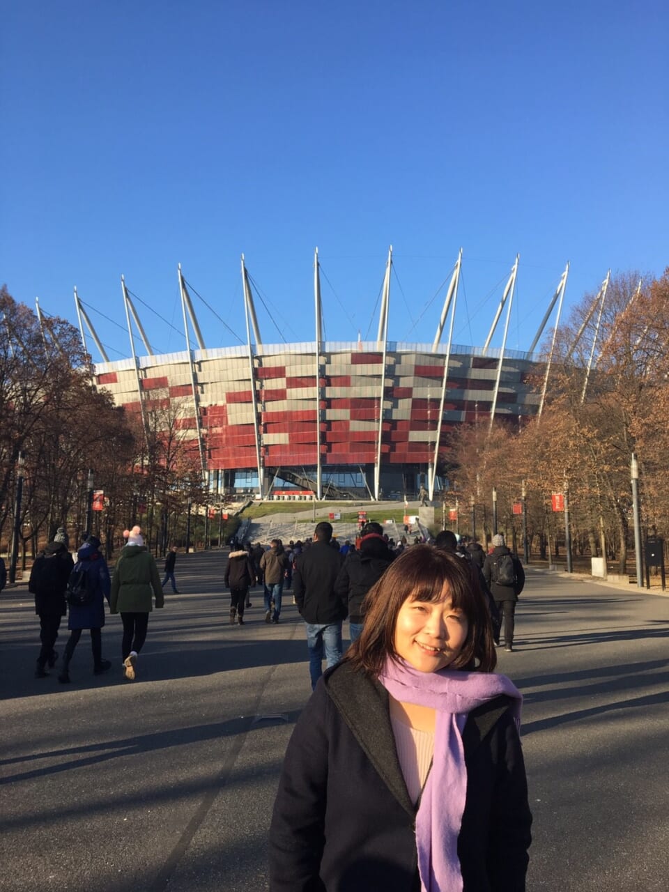 ▲会場のワルシャワ国立競技場！
テンションが上がった私をコマタが撮ってくれました。