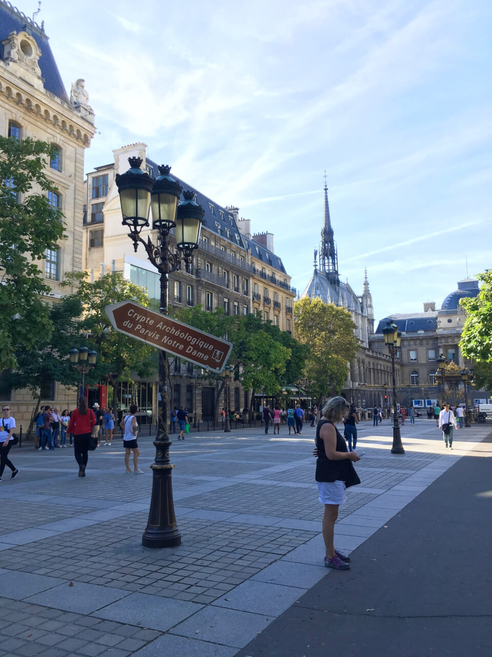 ノートルダム大聖堂はこちら！の看板。