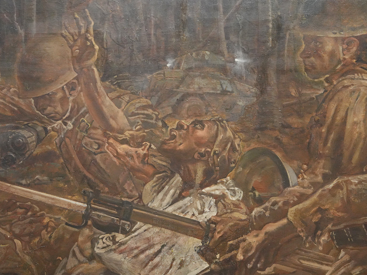 藤田嗣治《〇〇部隊の死闘　ニューギニア戦線》（部分）1943年　油彩・カンヴァス　東京国立近代美術館蔵（無期限貸与作品）©Fondation Foujita / ADAGP, Paris & JASPAR, Tokyo, 2025 C5151