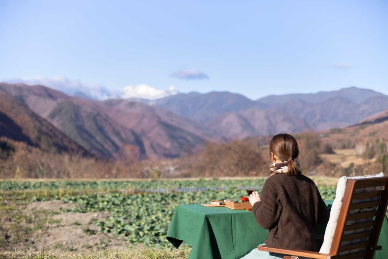 ▲穂高連峰を眺めながらいただきます。
