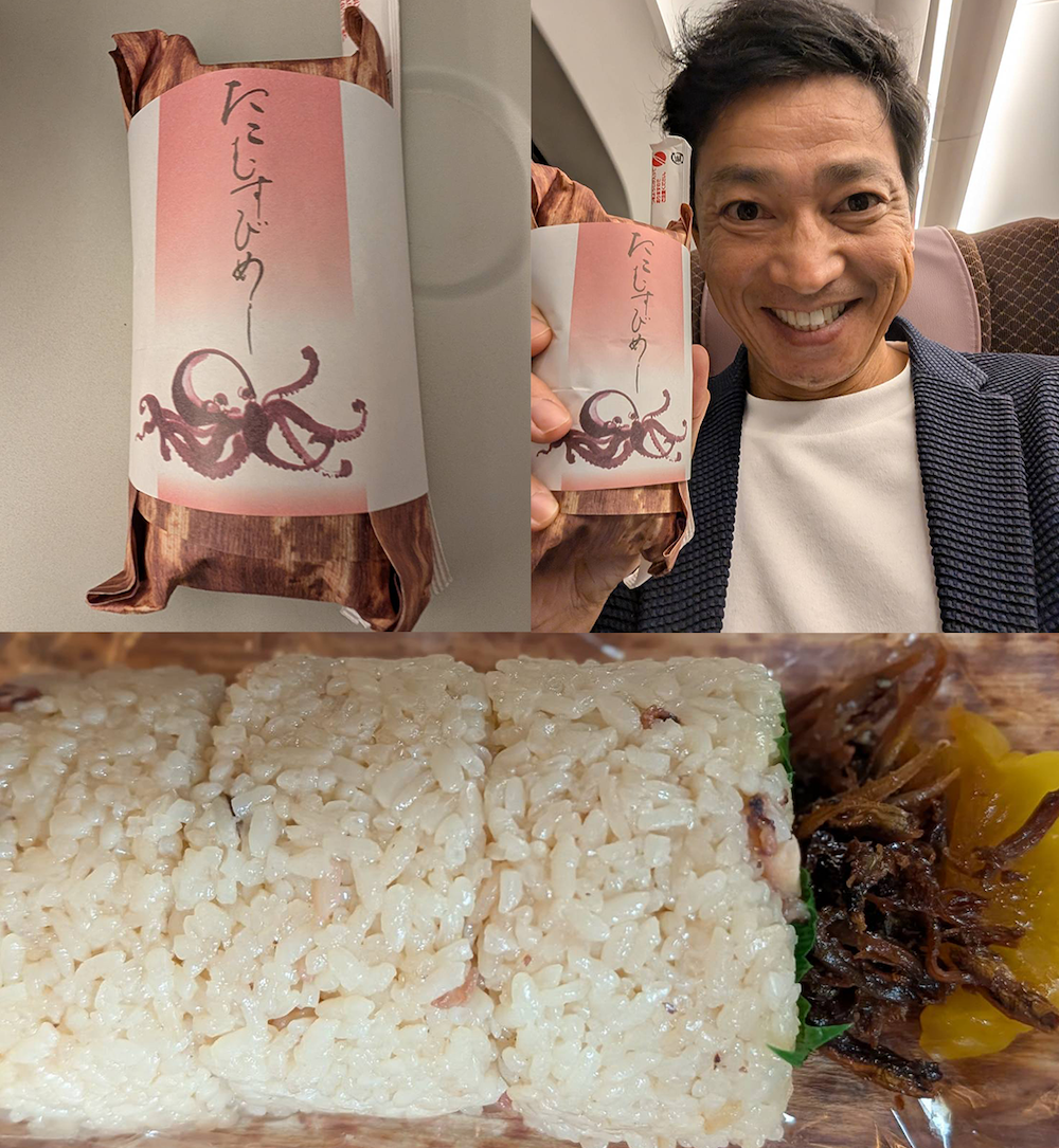 さあ、行ってきます、と故郷の味を満喫しつつの上り列車