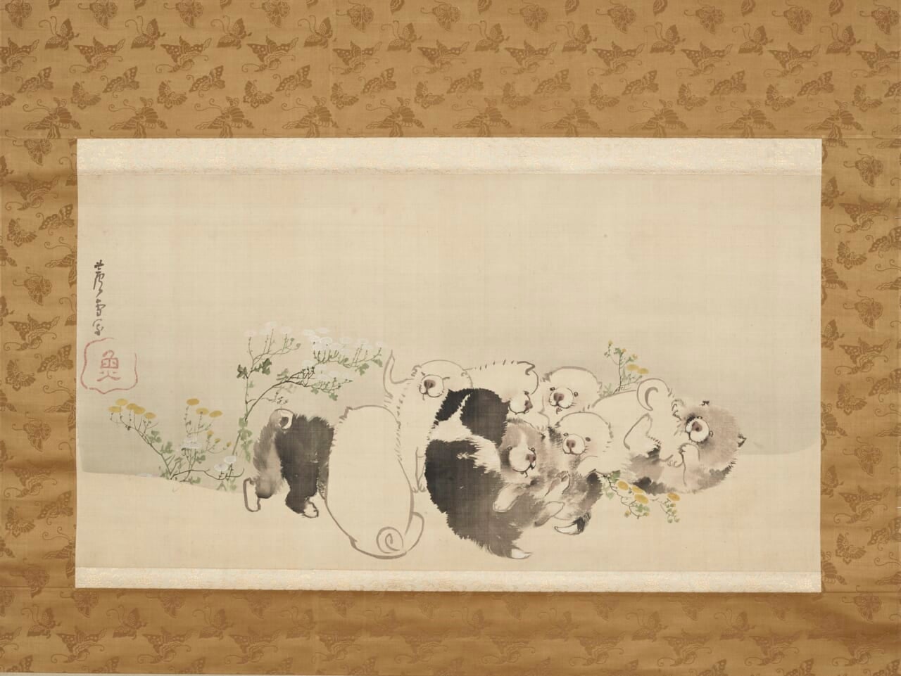 ▲長沢蘆雪　菊花子犬図