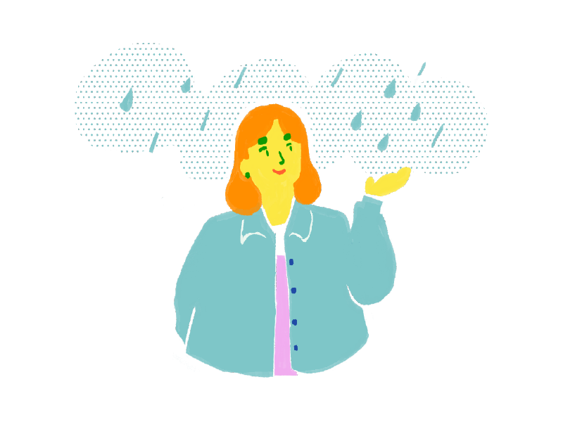 kazeブラウスを着て雨にあたる女性のイラスト