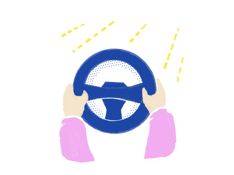 kazeブラウスを着て運転している手元のイラスト
