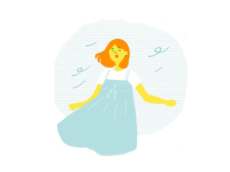yozoraのTシャツを着て気持ちよさそうな女性のイラスト