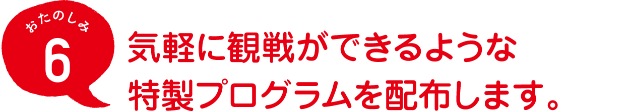 おたのしみ６
気軽に観戦ができるような
特製プログラムを配布します。