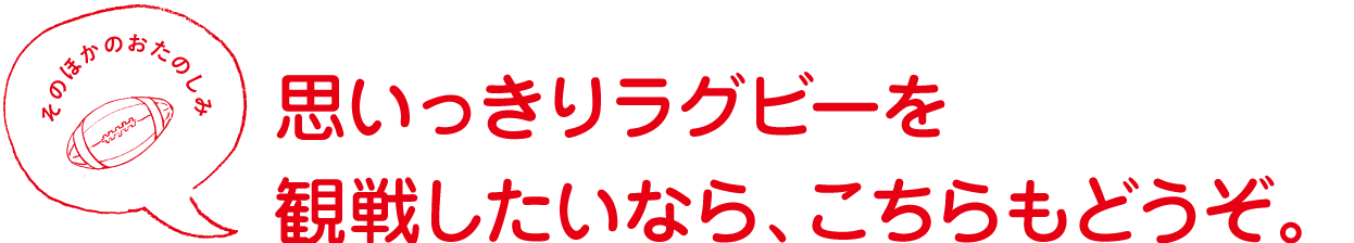 そのほかのおたのしみ
思いっきりラグビーを
観戦したいなら、こちらもどうぞ。