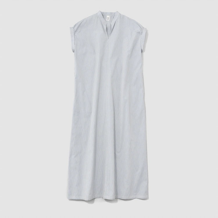 〈O2〉スキッパーロングドレス ストライプ