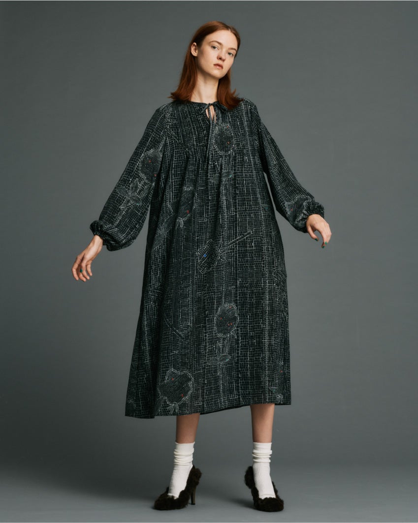 モザイク柄のピンタックワンピース - CACUMA2020AW 渡邉良重さんの服