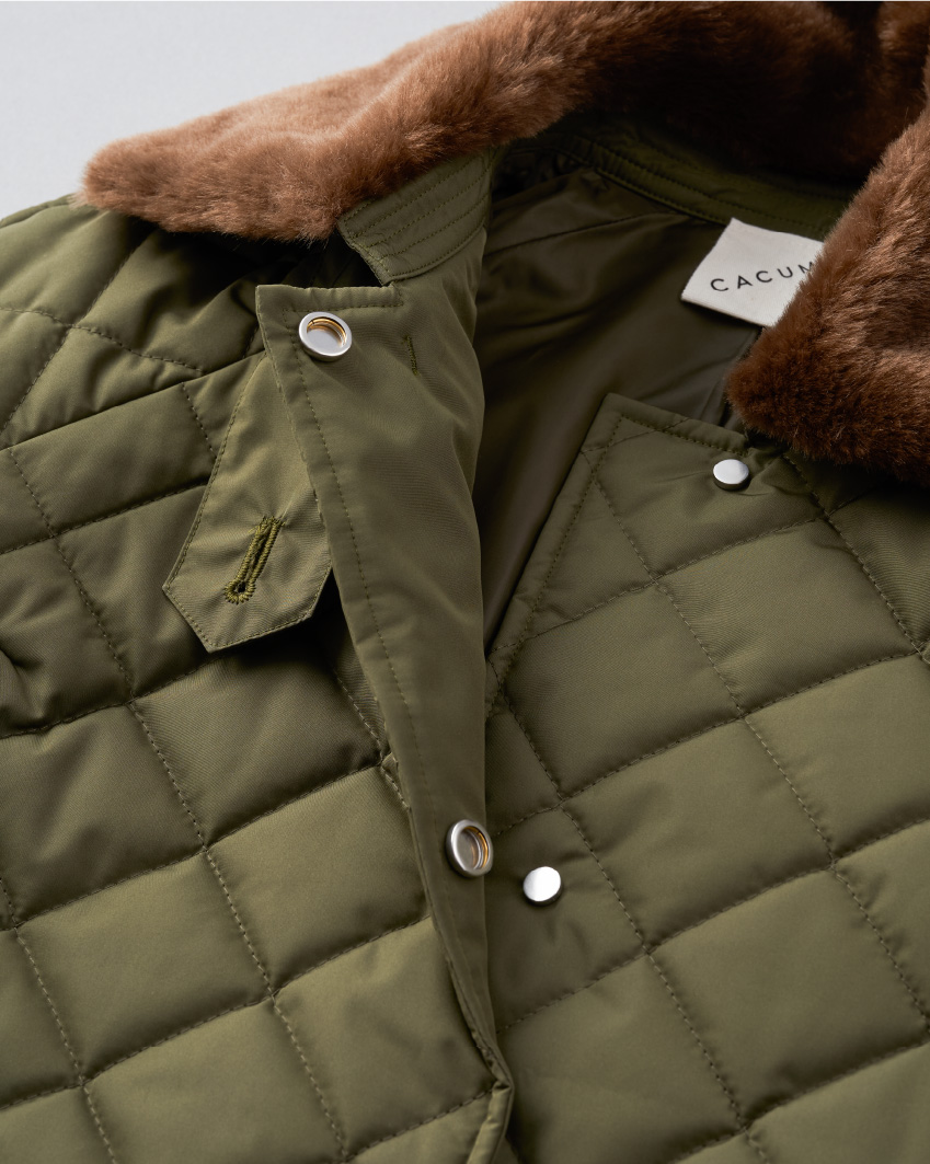キルティングのステンカラーコート（カーキ） - CACUMA2020AW 渡邉良重