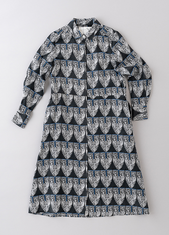 CACUMA（カクマ） ほぼ日 ロープ柄のシャーリングワンピース ロング グレー CACUMA（カクマ） ほぼ日 ロープ柄のシャーリングワンピース