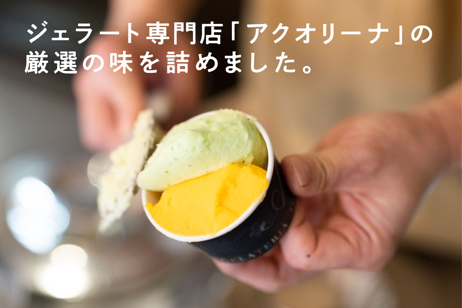 ジェラート専門店「アクオリーナ」の厳選の味を詰めました。