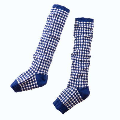 ギンガム・ネイビーかかとつきレッグウォーマー(のびのびタオリン)