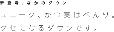 新登場、なかのダウン ユニーク、かつ実はべんり。クセになるダウンです。