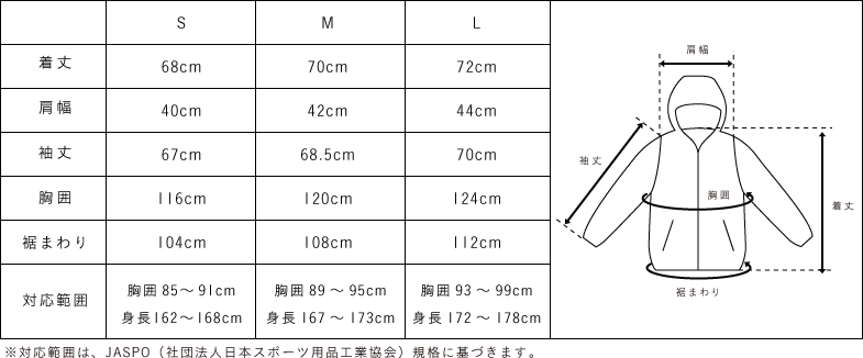 サイズ ※対応範囲は、JASPO（社団法人日本スポーツ用品工業協会）規格に基づきます。