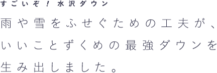 すごいぞ！水沢ダウン 雨や雪をふせぐための工夫が、いいことずくめの最強ダウンを生み出しました。