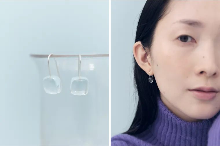 水晶のスクエアピアス