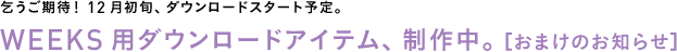乞うご期待! 12月初旬、ダウンロードスタート予定。◎WEEKS用ダウンロードアイテム、制作中。 <おまけのお知らせ>