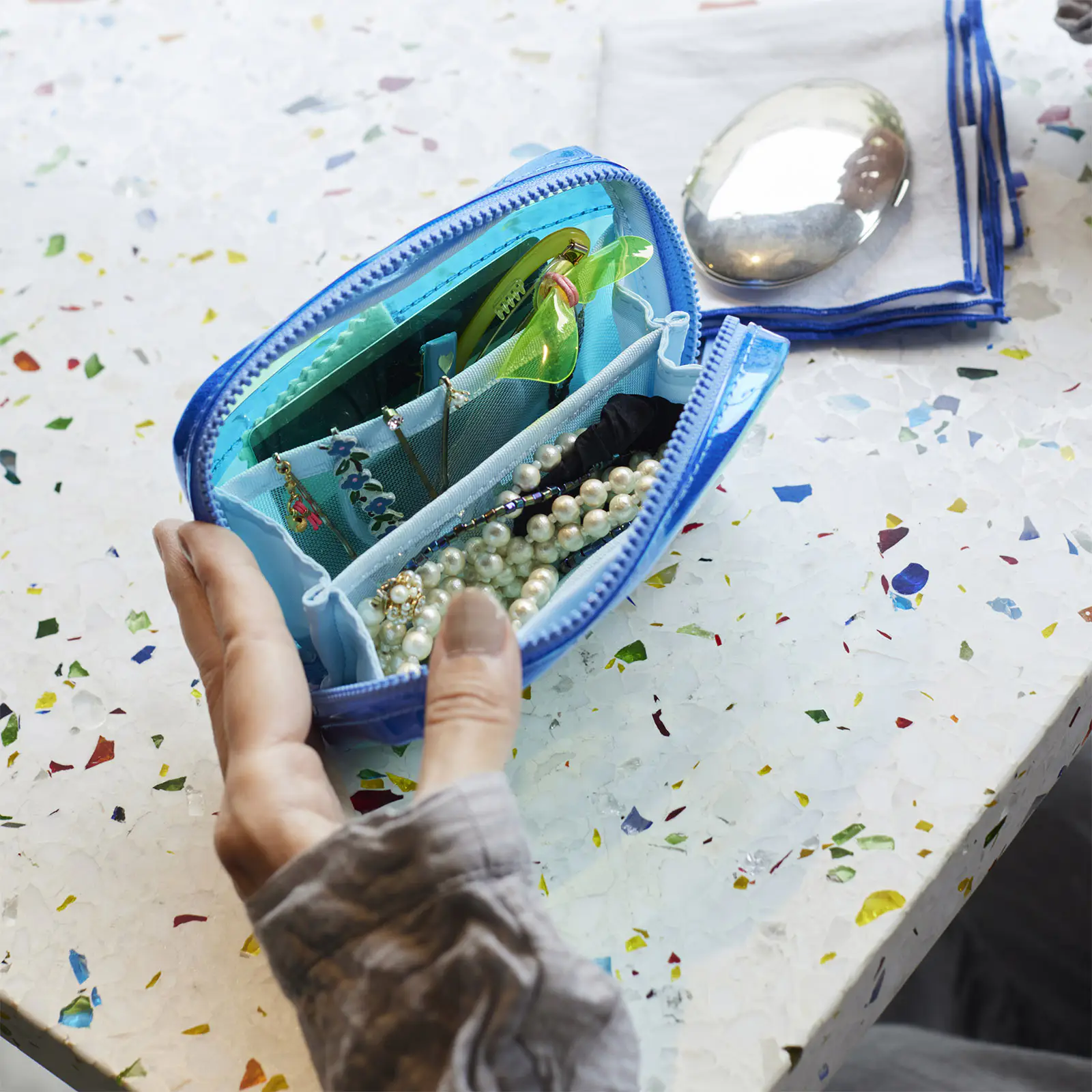 とうめいミックスブルー ［ひきだしポーチ・ポケット］ - ひきだし