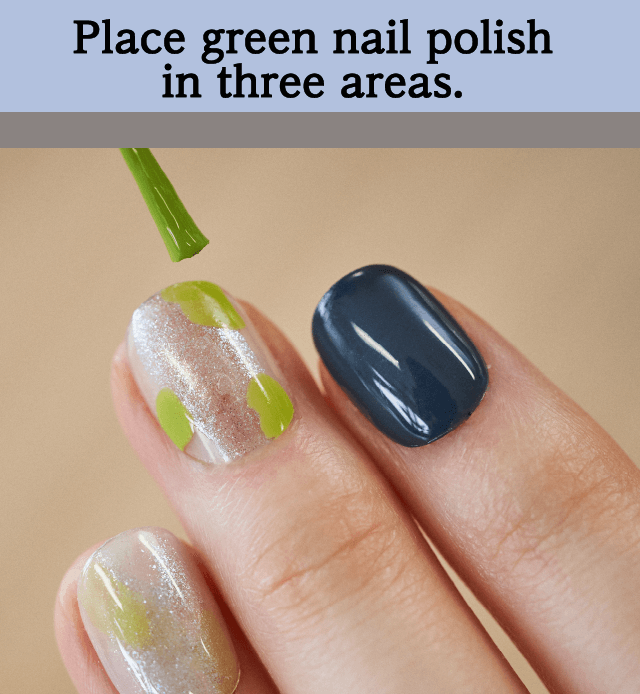 Place green nail polish in three areas.