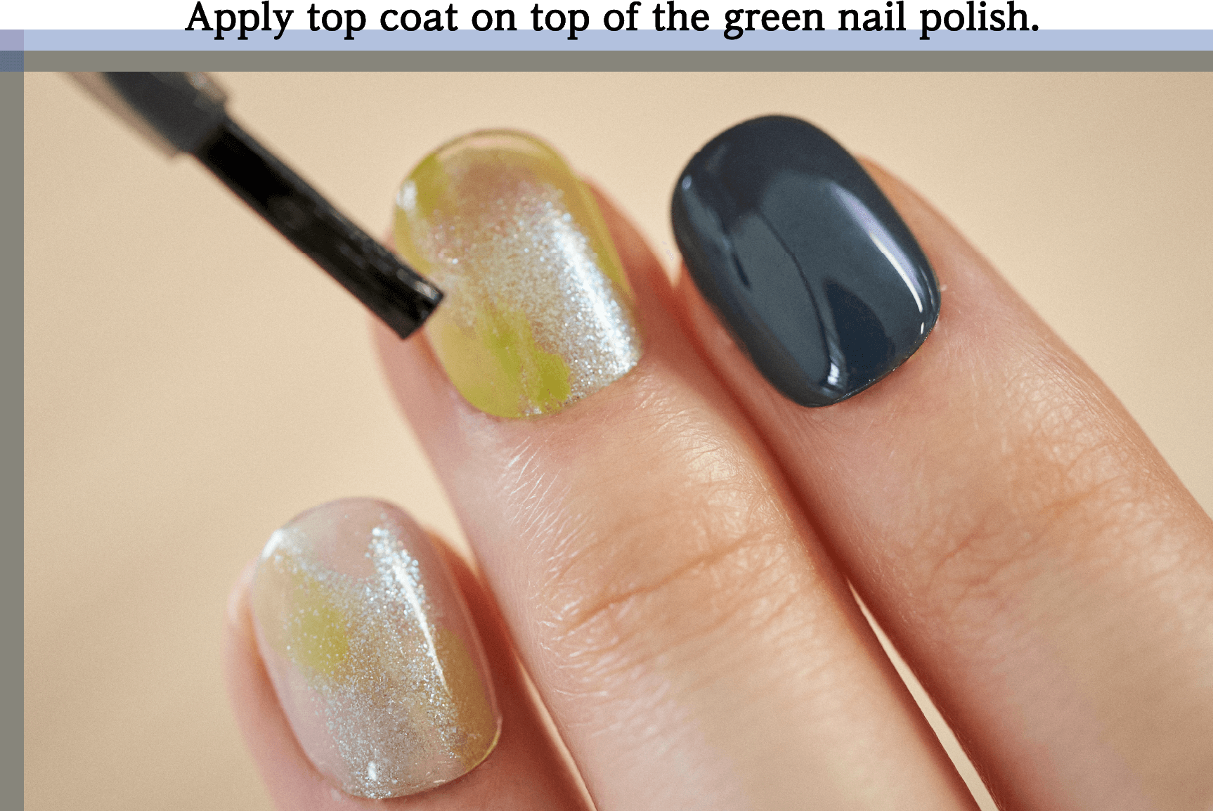 Apply top coat on top of the green nail polish.