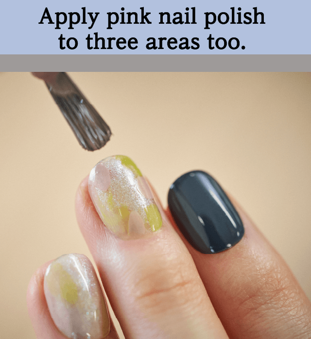 Apply pink nail polish to three areas too.