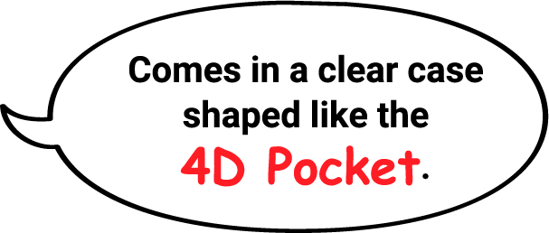 Comes in a clear case shaped like the 4D Pocket.