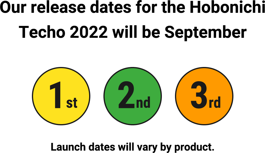 Our release dates for the Hobonichi Techo 2022 will be September Launch dates will vary by product.