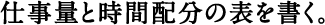 方眼を利用して、仕事量と時間配分の表を書く。