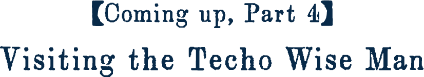 Coming up, Part 4: Visiting the Techo Wise Man