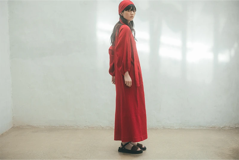 ONI YORYU ラグランパフドレス リボン付き