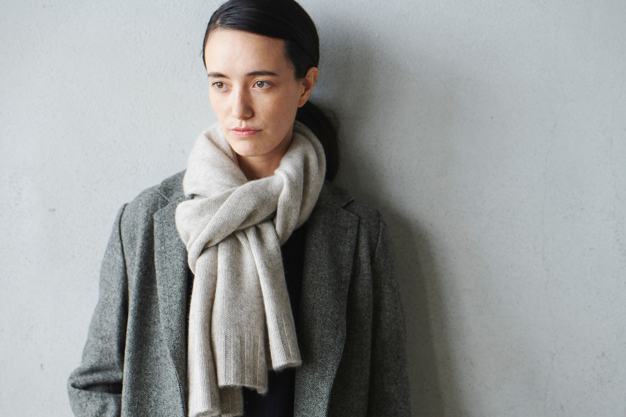 ARTS&SCIENCE カシミヤ100% リブニットマフラー ブラック カシミヤ100