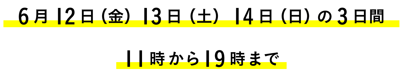 ６月１２日（金）１３日（土）１４日（日）の３日間１１時から１９時まで